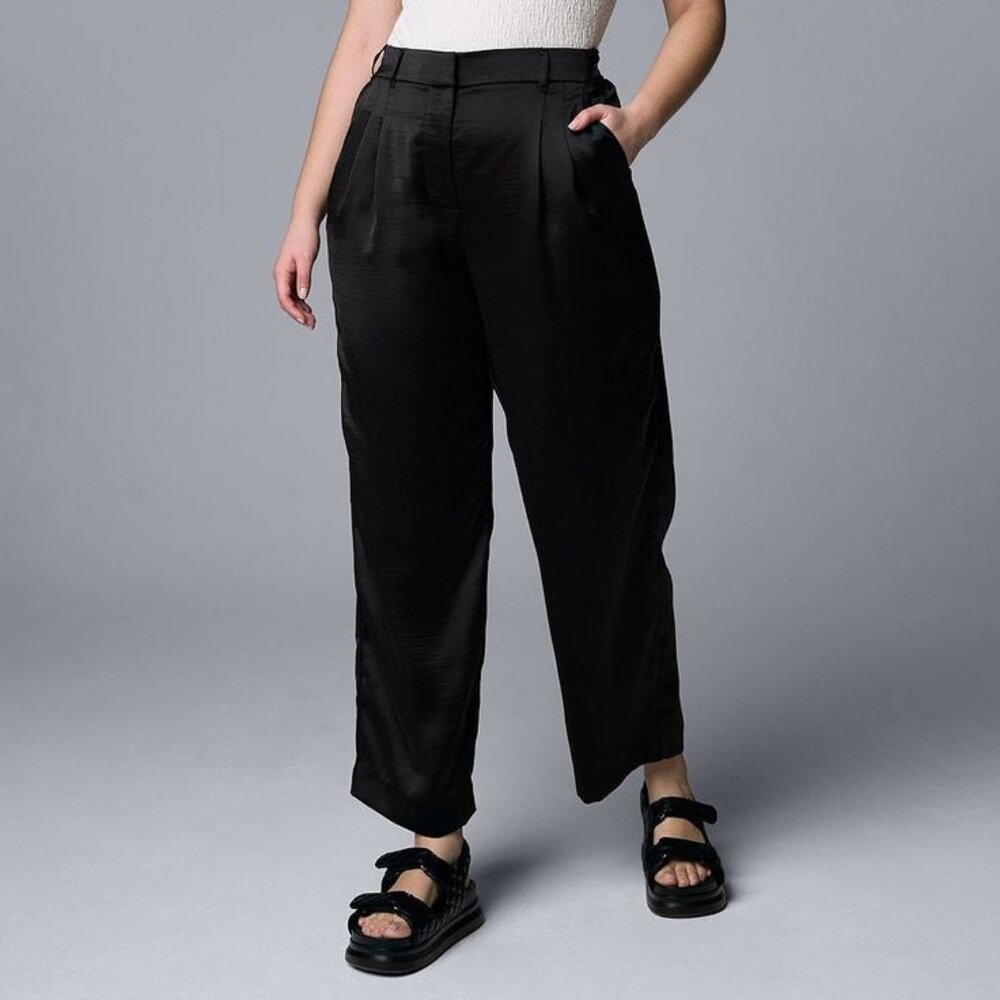 Simply Vera VeraWang Womens Dress Pants Size 2 Black Pleated Wide-Leg Trouser